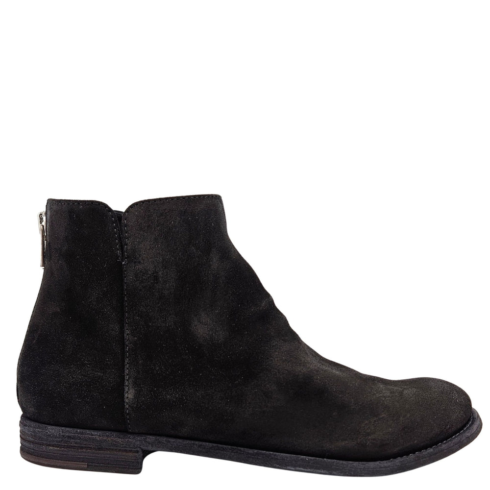 Black suede ankle boot on a white background