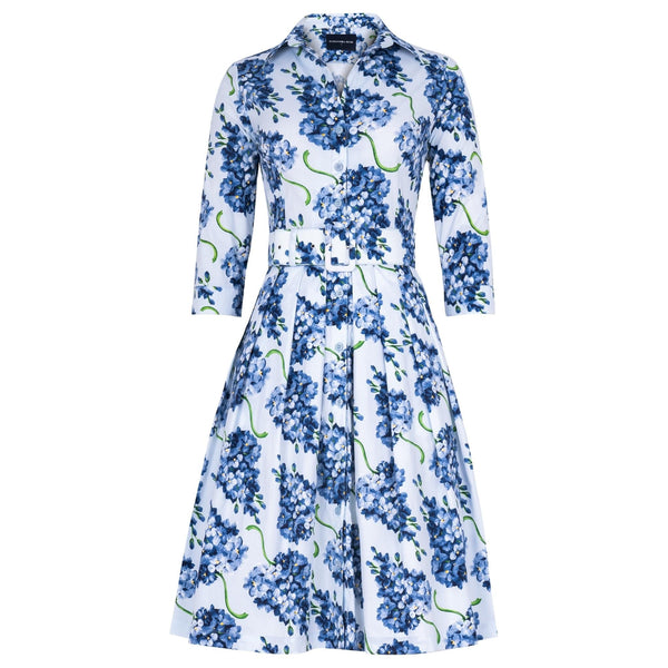 Blue floral dress on a white background