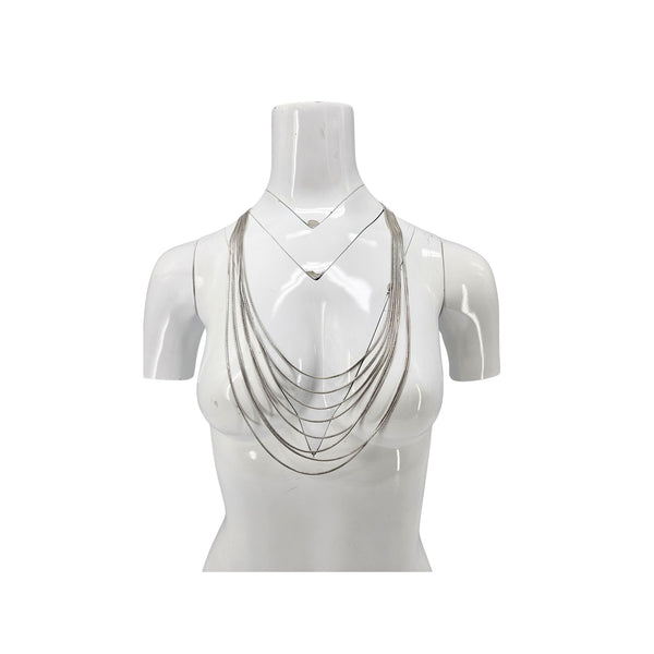 Silver-tone 8-strand snake chain necklace shown on a white mannequin torso