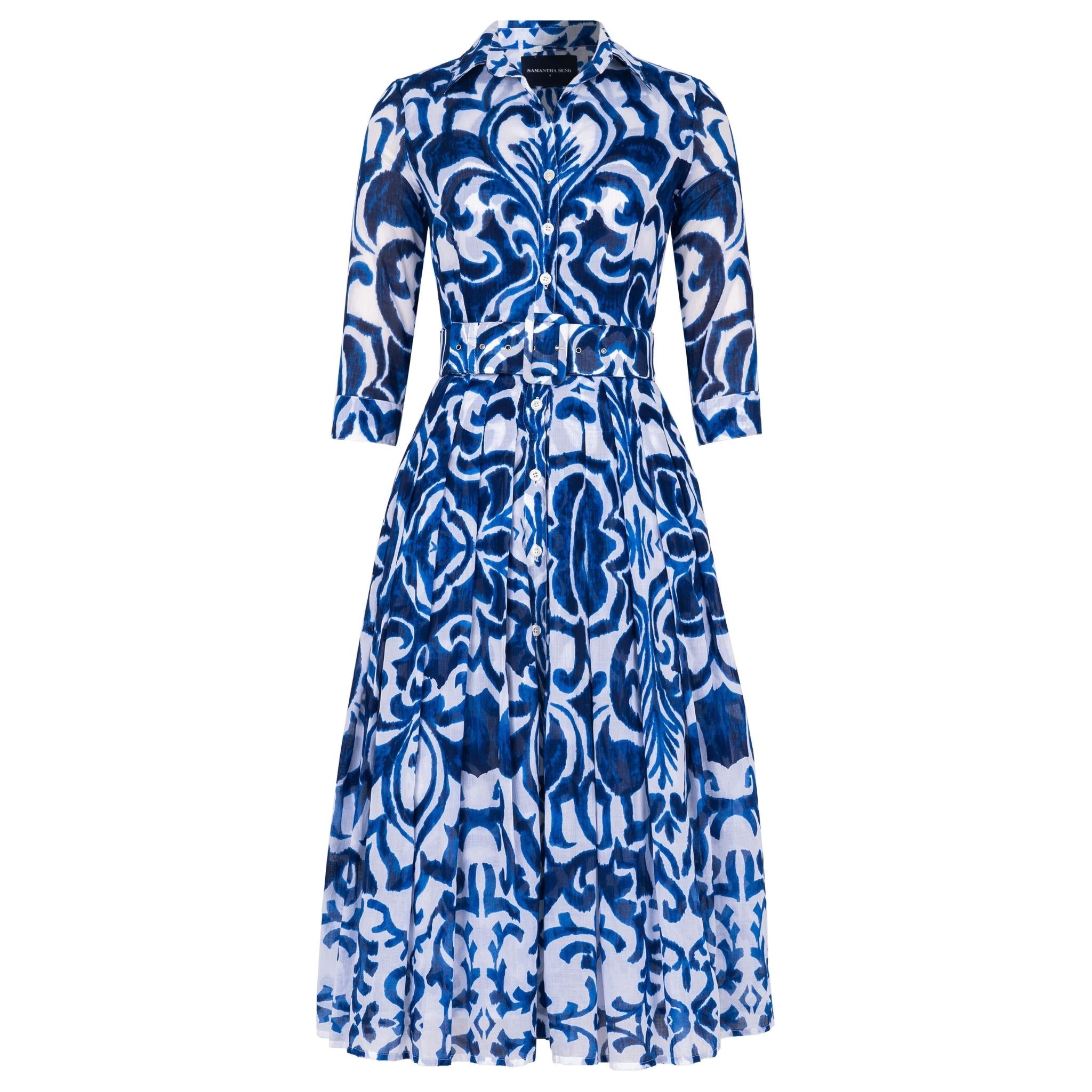 SAMANTHA SUNG Women's Maiolica Tile Midi Shirtdress - Blue