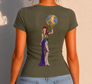 Madison Maison x On/Off Essentials Bandana Girl With Globe Khaki T-Shirt