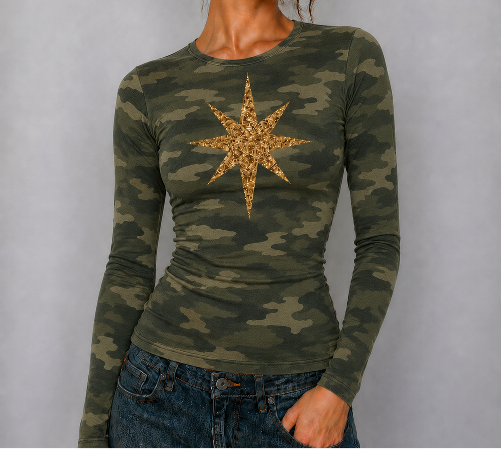 (Pre-Order) Madison Maison Camo Long Sleeve Glitter Star T shirt