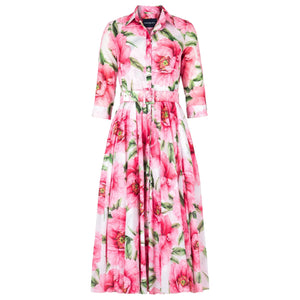 Floral dress with pink flowers on a white background