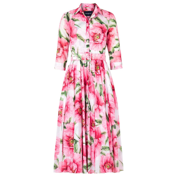 Floral dress with pink flowers on a white background