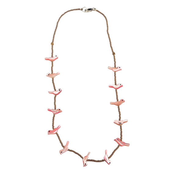 Pink Mother of Pearl Fetish Bird Necklace