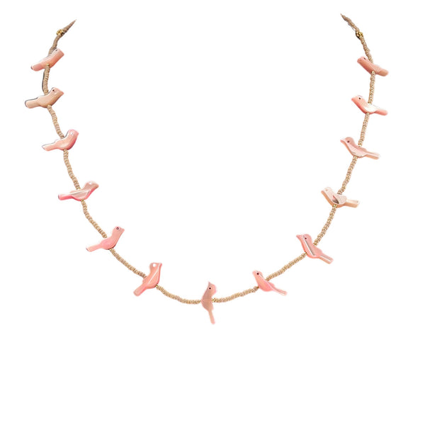 Pink Mother of Pearl Fetish Bird Necklace