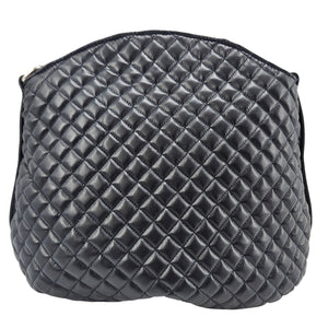 Navy Quilted Leather Fleur de lis Shoulder Bag