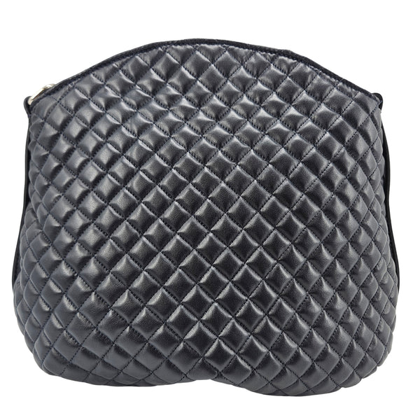 Navy Quilted Leather Fleur de lis Shoulder Bag