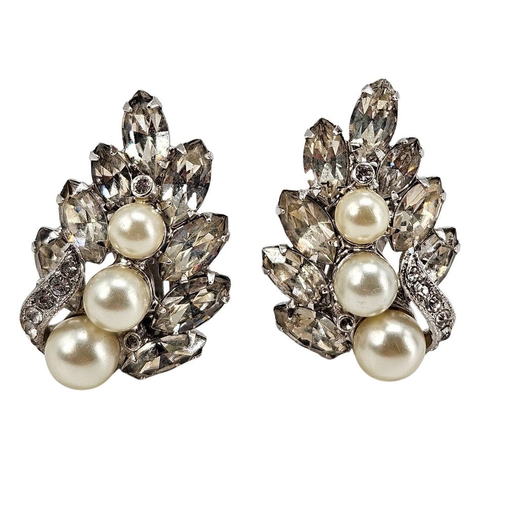 Vintage Clear Rhinestone & Pearl Earrings