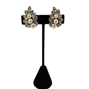Vintage Clear Rhinestone & Pearl Earrings