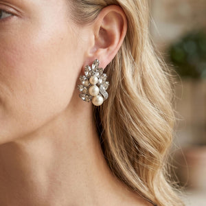 Vintage Clear Rhinestone & Pearl Earrings