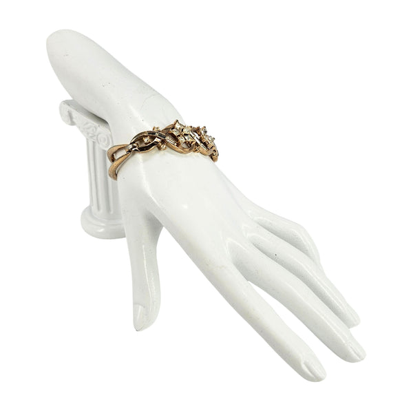 Vintage 1950s Flower Rhinestone Gold Bracelet