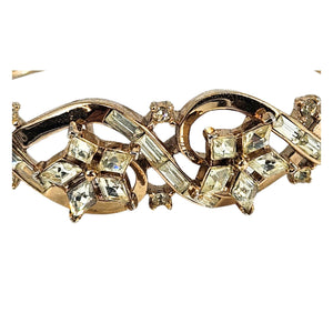 Vintage 1950s Flower Rhinestone Gold Bracelet