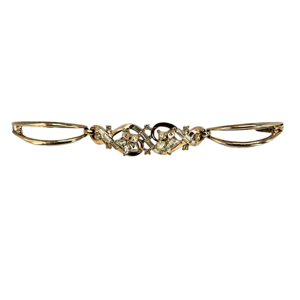 Vintage 1950s Flower Rhinestone Gold Bracelet