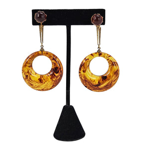 Vintage 1970s Faux Tortoise Amber Hoop Earrings