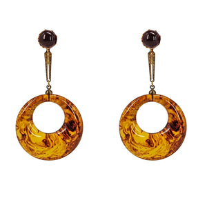 Vintage 1970s Faux Tortoise Amber Hoop Earrings