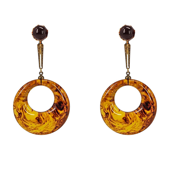 Vintage 1970s Faux Tortoise Amber Hoop Earrings
