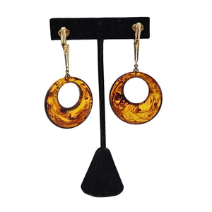 Vintage 1970s Faux Tortoise Amber Hoop Earrings