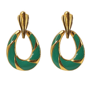 Vintage 1970s Green Enamel Oval Earrings