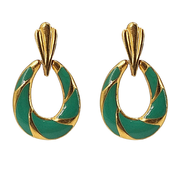 Vintage 1970s Green Enamel Oval Earrings
