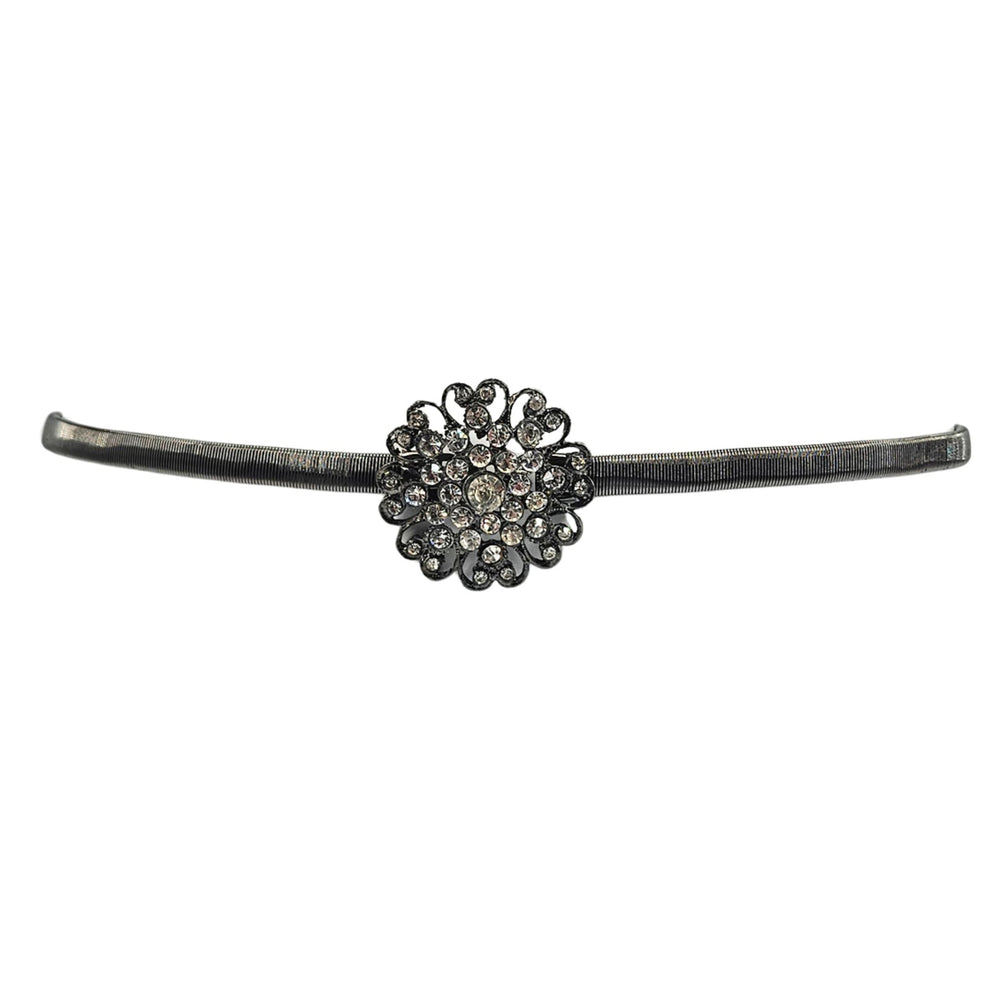 Vintage 1970s Silvertone, Gunmetal Floral Rhinestone Buckle