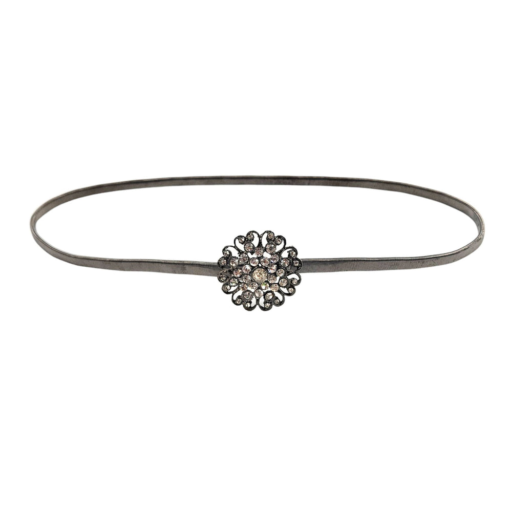 Vintage 1970s Silvertone, Gunmetal Floral Rhinestone Buckle