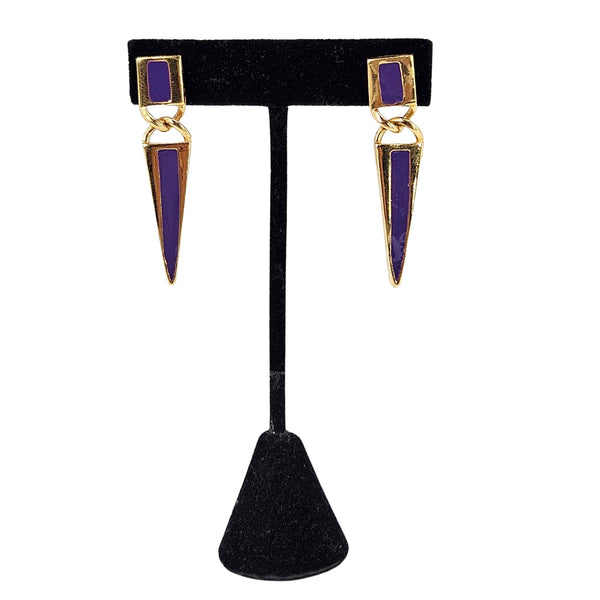 Vintage 1980s Purple Enamel Gold Earrings