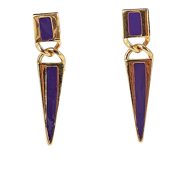 Vintage 1980s Purple Enamel Gold Earrings