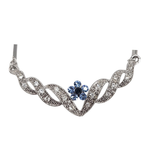 Vintage 1950s -60s Blue Rhinestone Floral Necklace in Silvertone