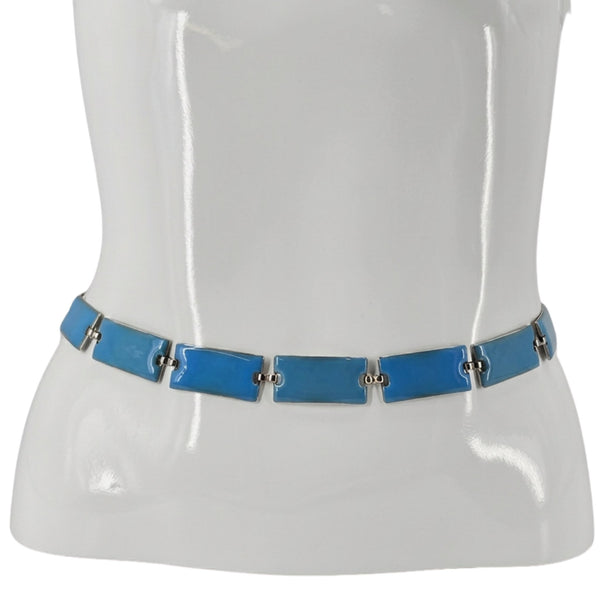 Vintage 1960s–70s Blue Enamel Chain Belt