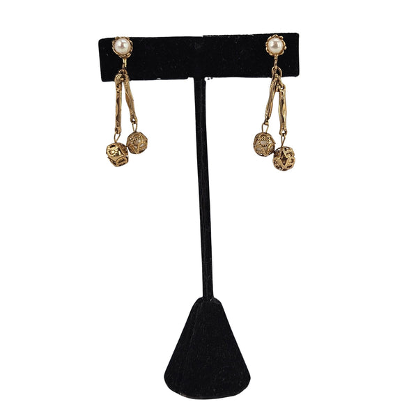 Vintage Gold Filigree Faux Pearl Earrings