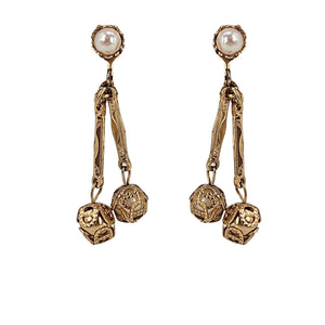 Vintage Gold Filigree Faux Pearl Earrings