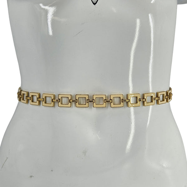 Vintage Gold Tone Square Chain Link Belt Geometric Retro Boho Adjustable 80s 90s