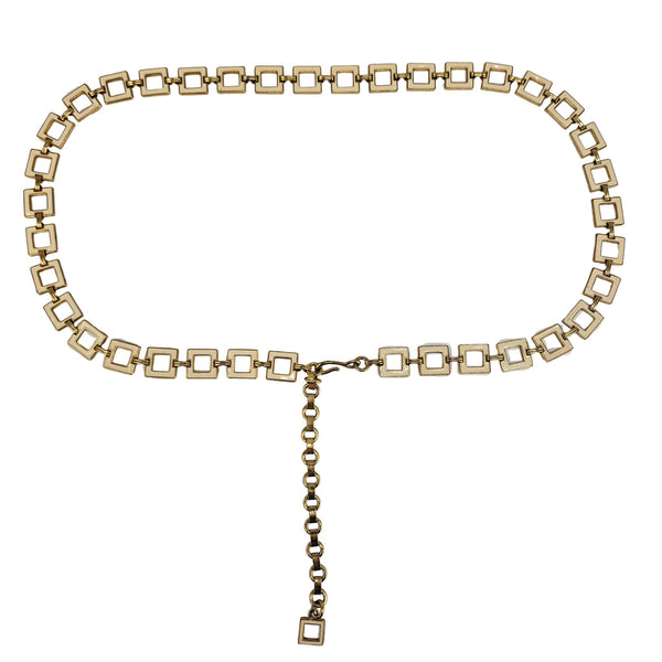 Vintage Gold Tone Square Chain Link Belt Geometric Retro Boho Adjustable 80s 90s