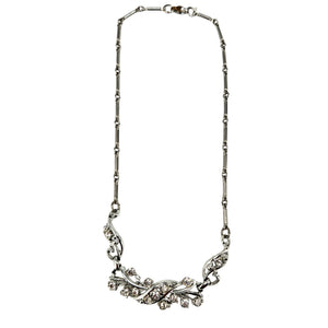 Vintage 1950s Rhodium-Plated Silvertone Rhinestone Vine Collar Necklace