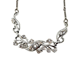 Vintage 1950s Rhodium-Plated Silvertone Rhinestone Vine Collar Necklace