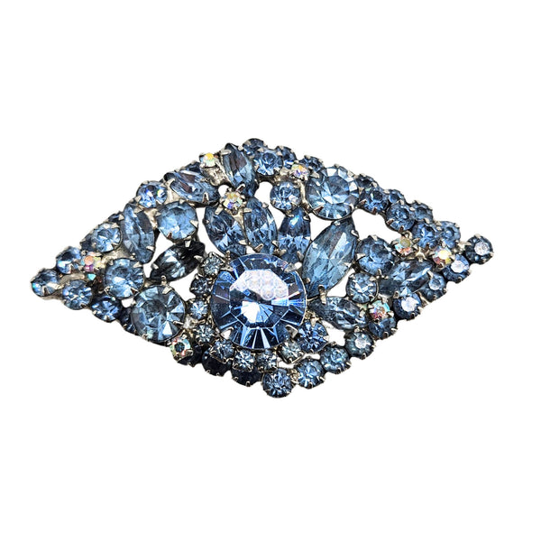 Vintage Light Blue/White Rhinestone Brooch/Pendant