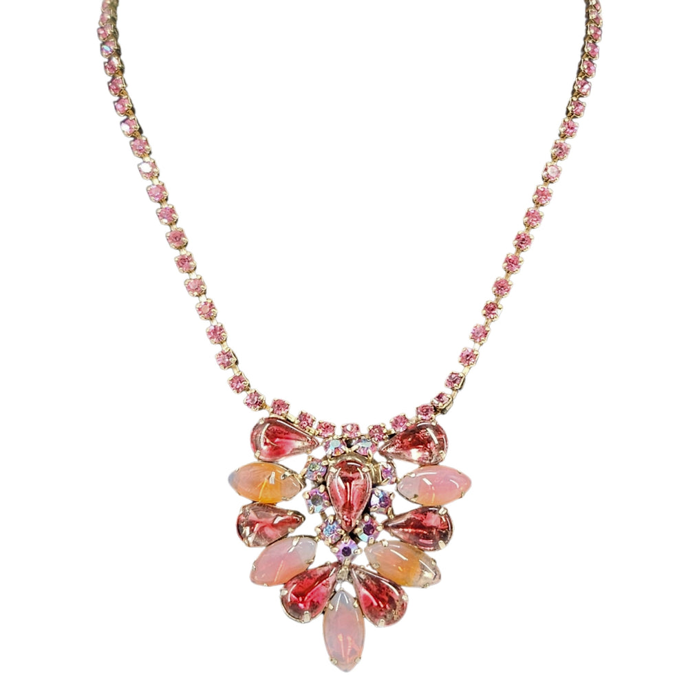 Vintage 1950s Pink Givré Rhinestone Choker
