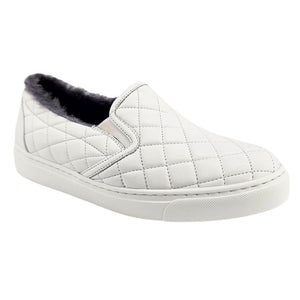 White Quilted Leather Shearling Slip on Sneaker