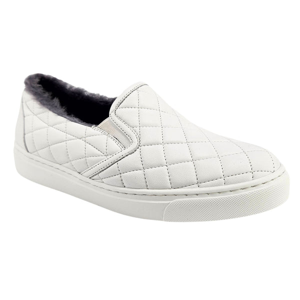 White Quilted Leather Shearling Slip on Sneaker