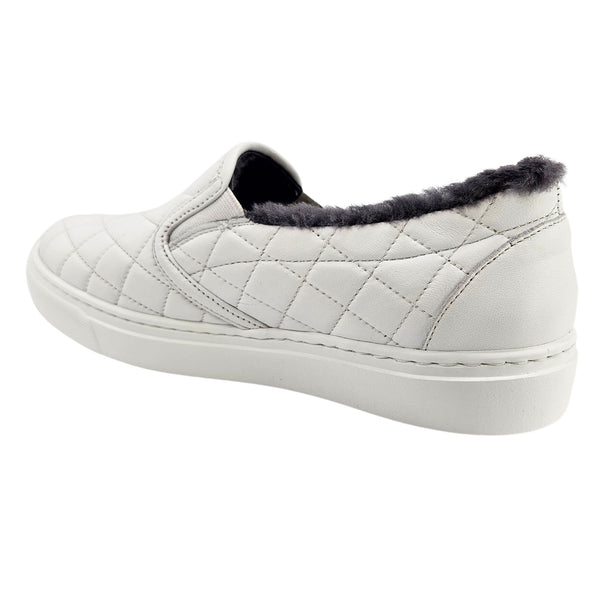 White Quilted Leather Shearling Slip on Sneaker