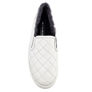 White Quilted Leather Shearling Slip on Sneaker