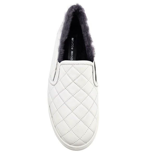White Quilted Leather Shearling Slip on Sneaker