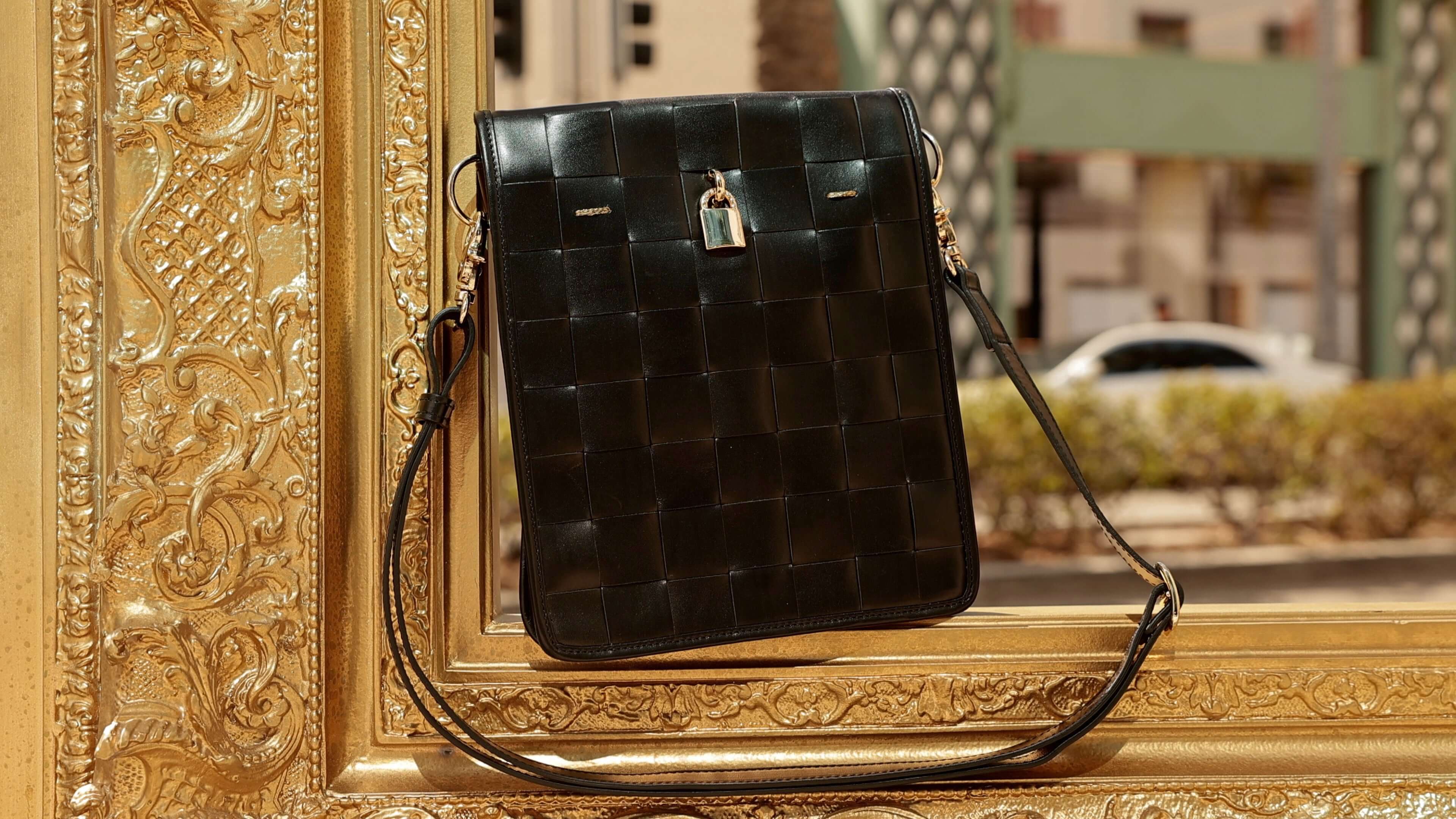 Woven Leather Black Crossbody Bag | Madison Maison