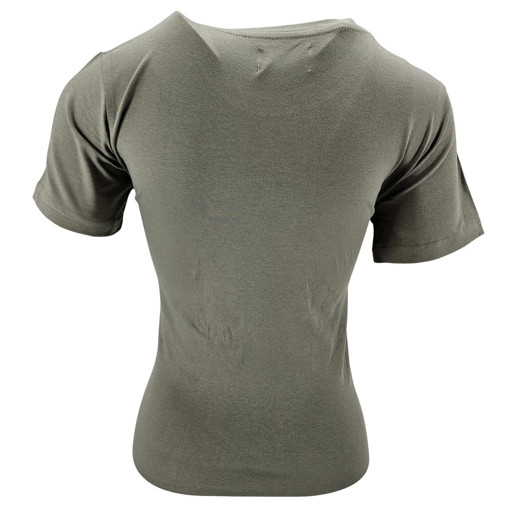 Green t-shirt with a gold star design on a white background