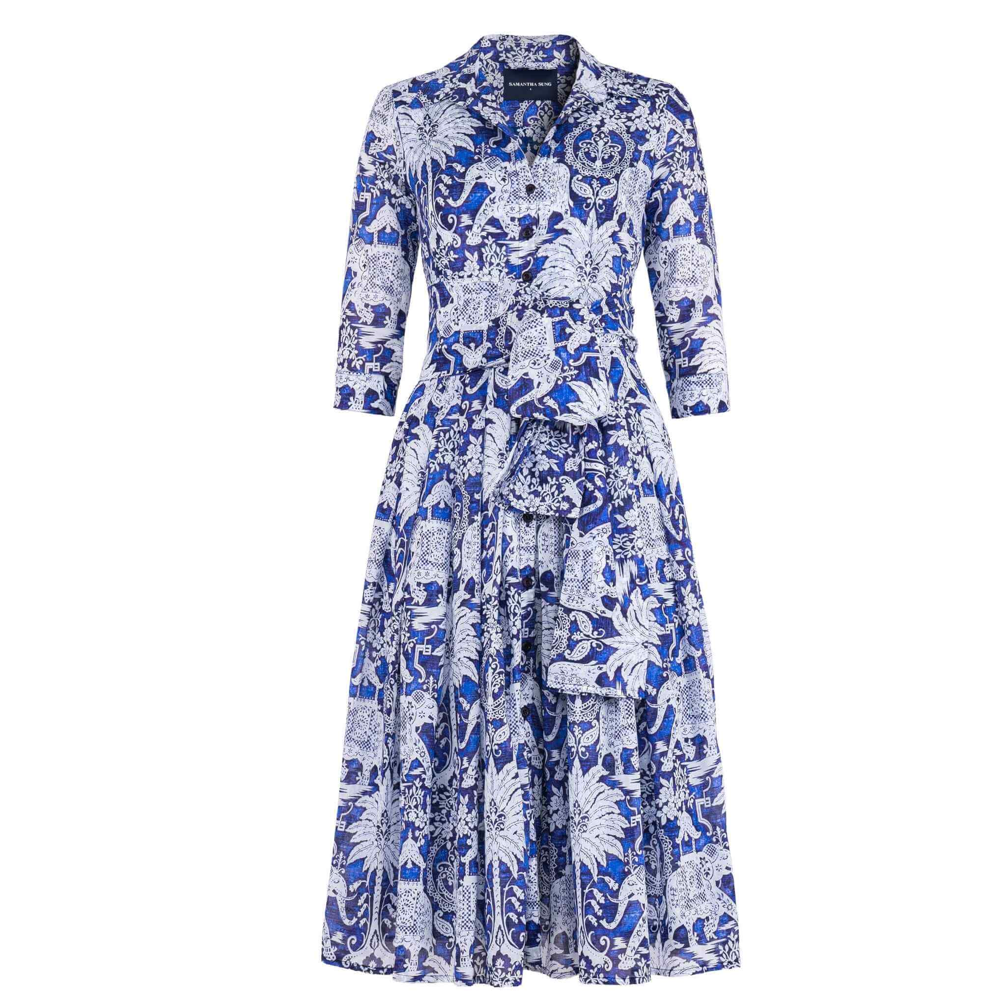 ワンピース SAMANTHA SUNG Women Mid Skirts AUDREY DRESS 4 BLUE Audrey-Dress--4-White-Cobalt-