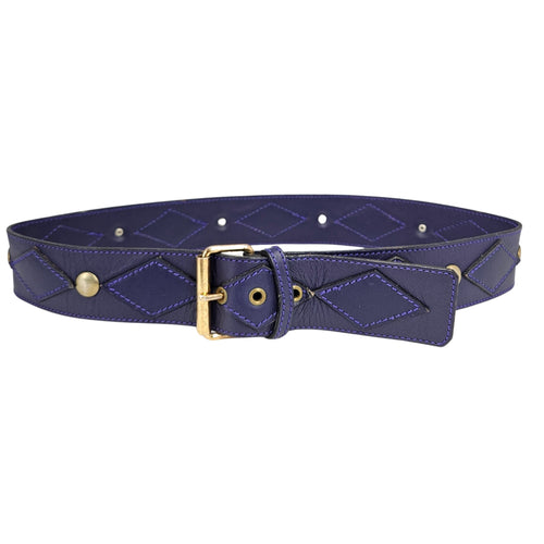Navy blue belt with gold buckle on a white background