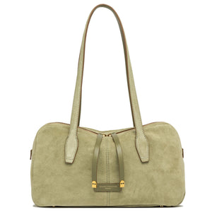 Green handbag with a strap on a white background