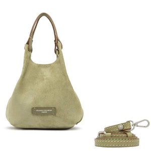 Light green handbag with matching leash on a white background