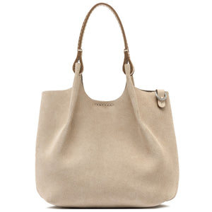 Beige handbag with a strap on a white background